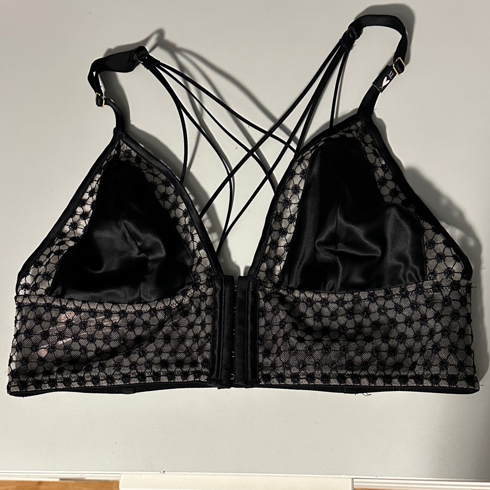 Victoria's Secret Black Satin and Lace Strappy Bra
